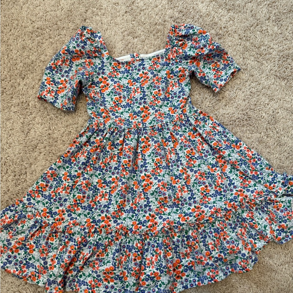 Janie and Jack Floral Puff Sleeve Dress - Orange and Blue